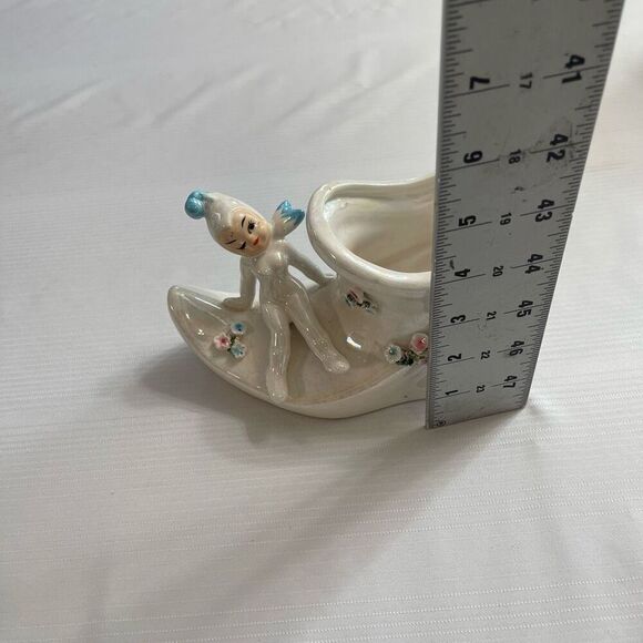 Lefton Pixie Fairy Elf Iridescent Luster Elf Boot Shoe Planter 6” X 4 Vtg Japan - Picture 3 of 9